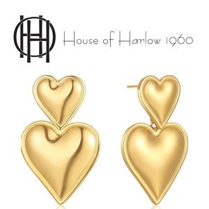 NEW House Of Harlow 1960 Gold Plated Double Heart Drop Earrings